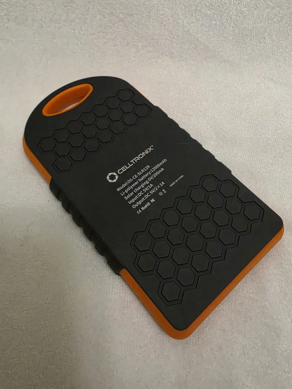 Celltronix 12000mAh Portable Solar Power Bank Rugged Orange Dual USB & LED Light